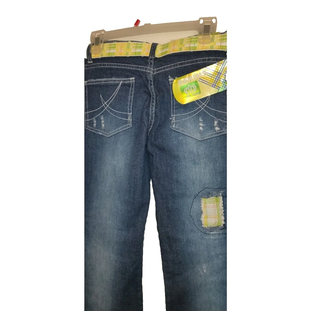 NWT Patchwork Denim Jeans OLD SKOOL URBAN Wide Hem ARTSY Distressed Rips Sz 5/6 - Picture 16 of 16